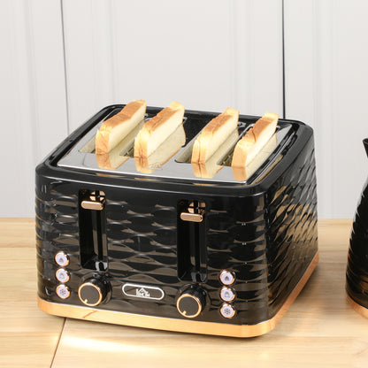 HOMCOM 4-Scheiben-Toaster, wellenförmiges Design, mehrere Funktionen, Krümelfach, Schwarz