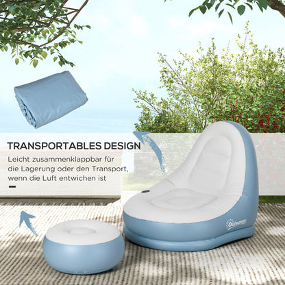 Outsunny Aufblasbarer Sessel Luftsessel Outdoor-Sessel, 125 x 100 x 87cm, Weiß + Blau