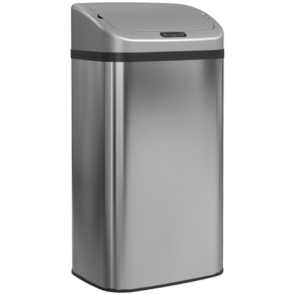 HOMCOM 48 L Sensor-Mülleimer für Küche oder Büro, automatische Schließ-Funktion, Edelstahl, Silberton