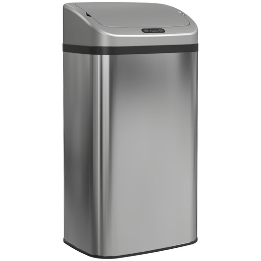 HOMCOM 48 L Sensor-Mülleimer für Küche oder Büro, automatische Schließ-Funktion, Edelstahl, Silberton