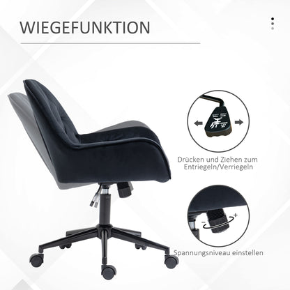 Vinsetto Homeoffice Stuhl Schreibtischstuhl mit Samtoptik höhenverstellbar Drehstuhl Schminkstuhl Bürostuhl bis 120 kg belastbar, für Arbeitszimmer, Schlafzimmer Schwarz