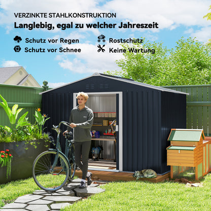 Outsunny Geräteschuppen aus Metall mit Schiebetüren und Belüftungsfenstern, 277 x 195 x 192 cm, Dunkelgrau