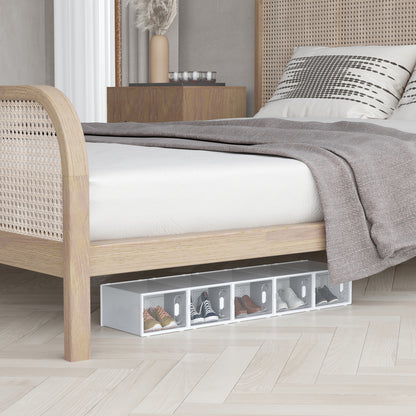 HOMCOM 8-teiliges Schuhregal, stapelbare Schuhboxen für Schuhe bis Größe 46, magnetische Türen, Kunststoff, 28 x 36 x 21 cm