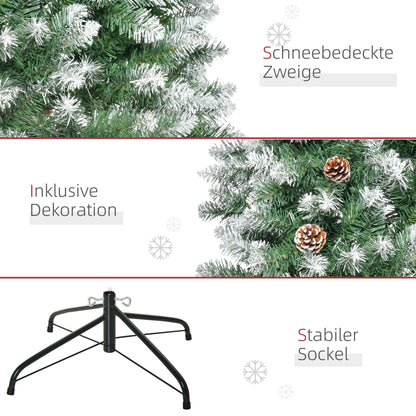 HOMCOM Künstlicher Weihnachtsbaum, 630 Zweige, 37 Zapfen, verschneite Spitzen, feuerfest, 180 cm
