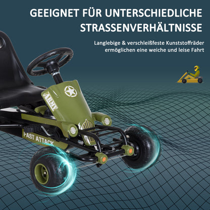 HOMCOM Go Kart Tretauto Tretfahrzeug mit Handbremse, Vor- und Rückwärtsgang, Kinderfahrzeug Kettcar Tretfahrzeug mit Verstellbarem Sitz für Kinder 3-6 Jahren, 99 x 65 x 56cm Grün