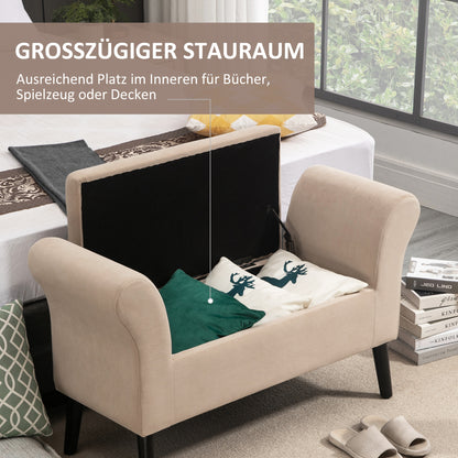 HOMCOM Polsterbank mit Stauraum, Truhenbank mit Armlehnen, 46 cm Sitzhöhe, samtartiges Polyester, 111,5 x 41 x 65 cm, Beige