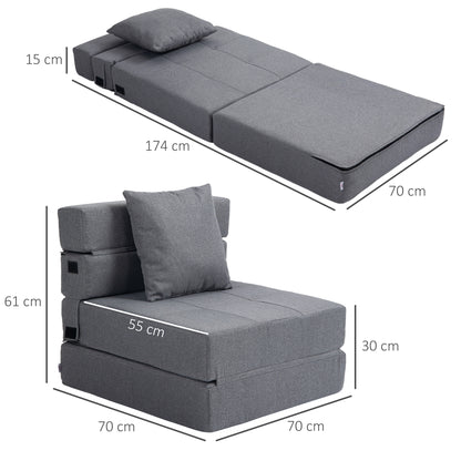 HOMCOM Schlafsessel Relaxsessel Gästebett. abnehmbarer Bezug, 70 cm x 70 cm x 61 cm, Dunkelgrau