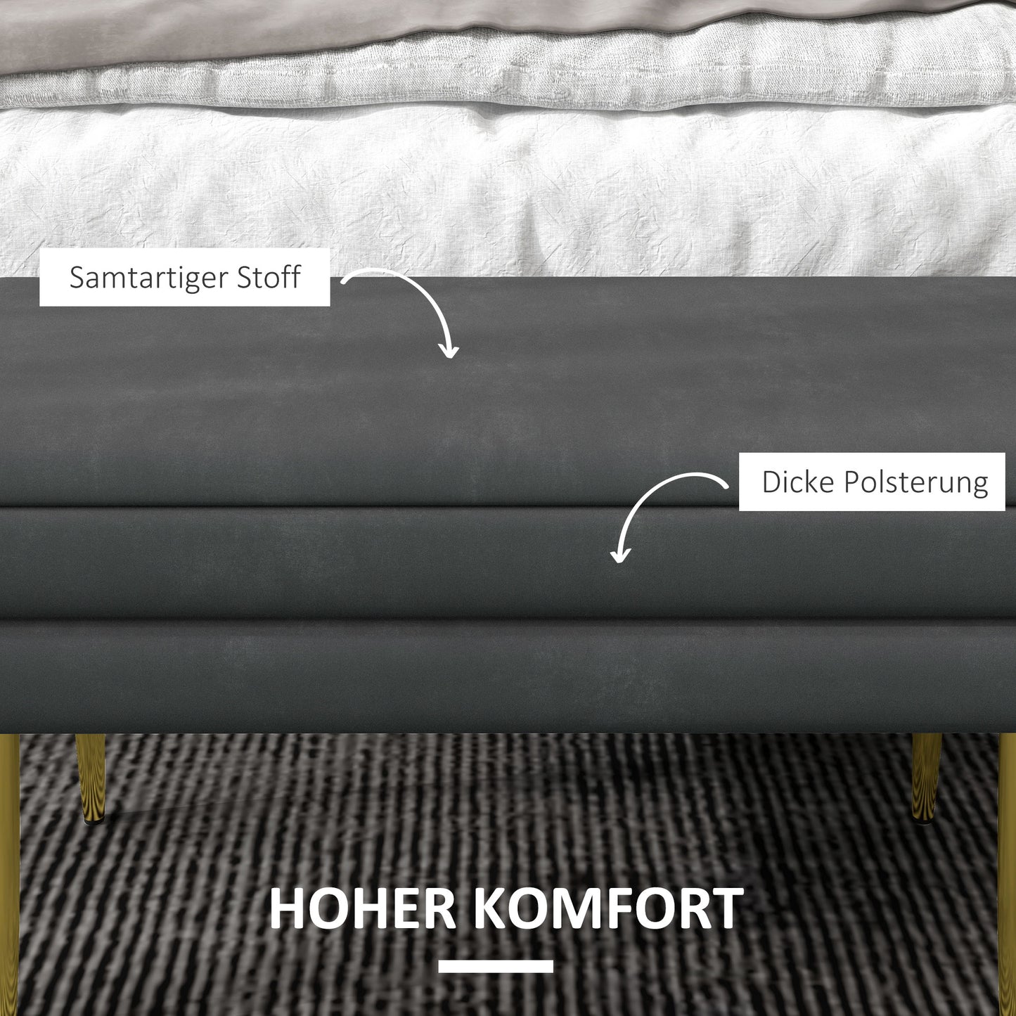 HOMCOM Sitzbank Polsterbank, mit Stauraum, Stahl, 79,5 cm x 37,5 cm x 43 cm, Dunkelgrau