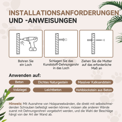 PawHut 5-teiliges wandmontiertes Kletterset für Hauskatzen mit Kratzpfosten, Kratzmatte, Katzenbett, Spielzeugbällen, Hellgrau