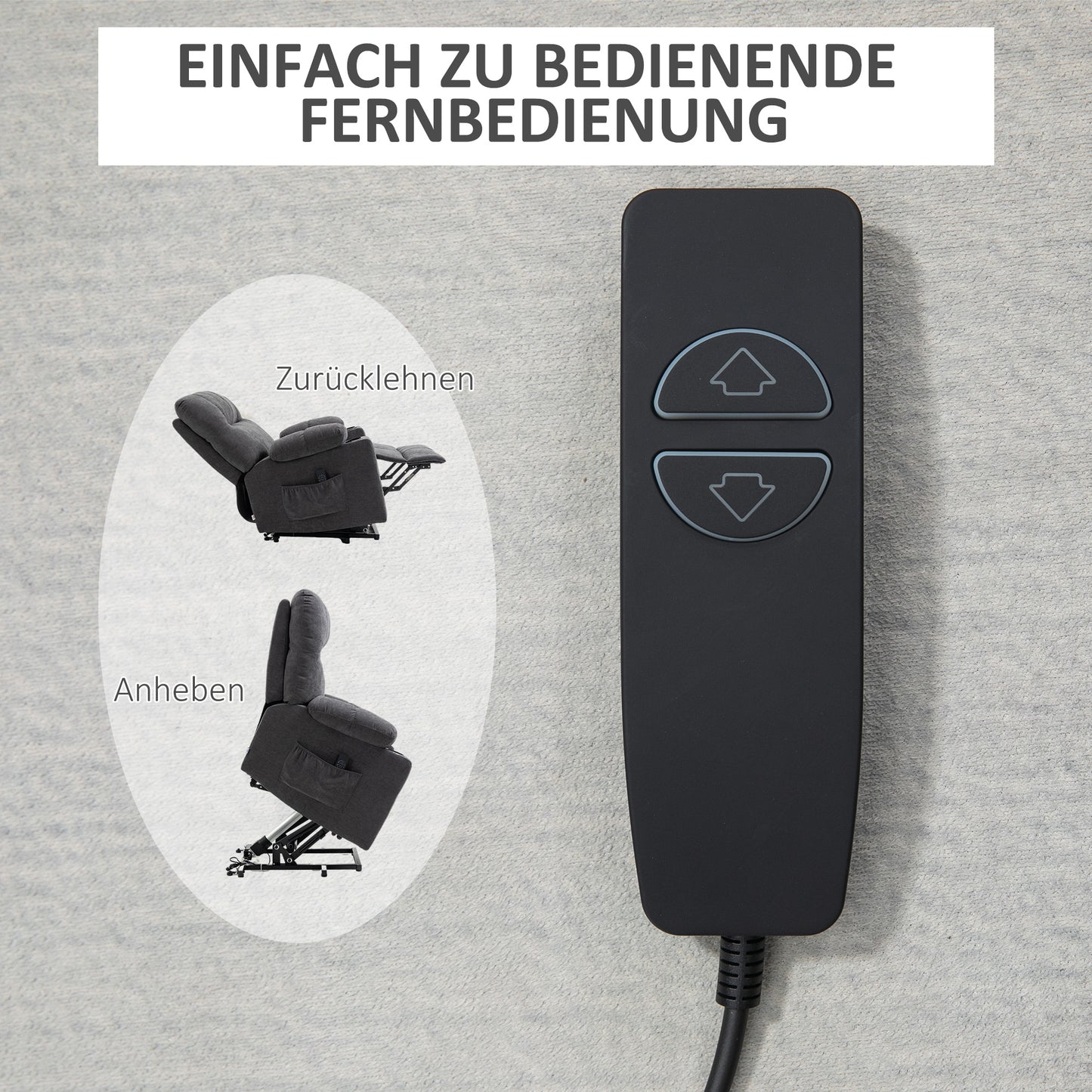 HOMCOM Aufstehhilfe Seniorensessel, Liegefunktion, inkl. Fernbedienung, 144 cm x 91 cm x 88 cm, Dunkelgrau