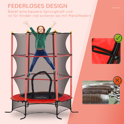 HOMCOM Trampolin für Kinder, Ø163 cm, mit Sicherheitsnetz, für drinnen und draußen, Belastung bis 50 kg, Stahl, Kunststoff, Rot