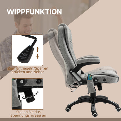 Vinsetto Chefsessel mit Massage- & Wärmefunktion, ergonomisch, verstellbar, bis 120kg, Grau