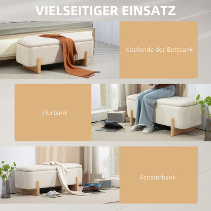 HOMCOM Hocker mit Stauraum, Sitzbank mit Schaumstoffpolsterung, Leinenimitat, 111 x 44 x 44,5 cm, Cremeweiß