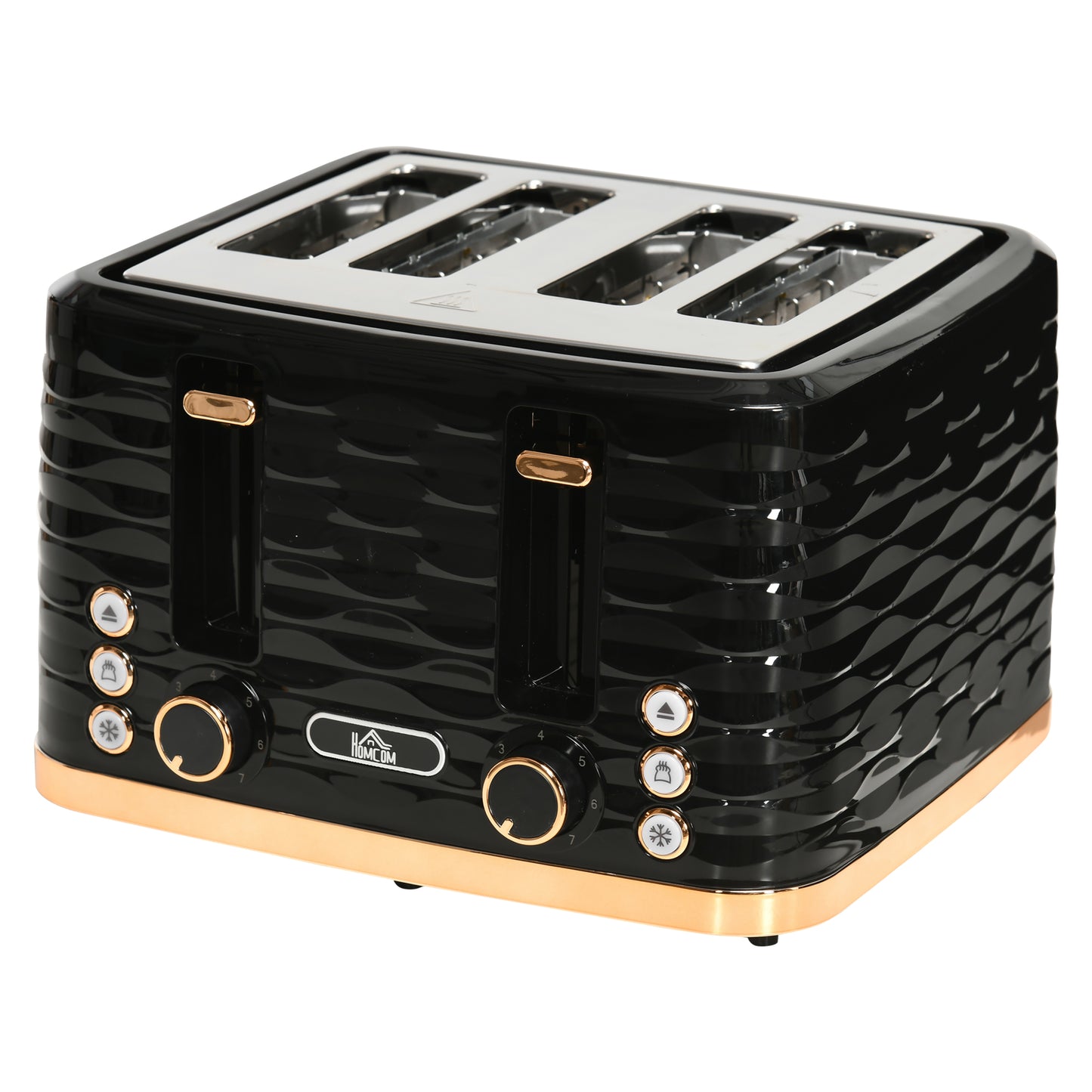 HOMCOM 4-Scheiben-Toaster, wellenförmiges Design, mehrere Funktionen, Krümelfach, Schwarz
