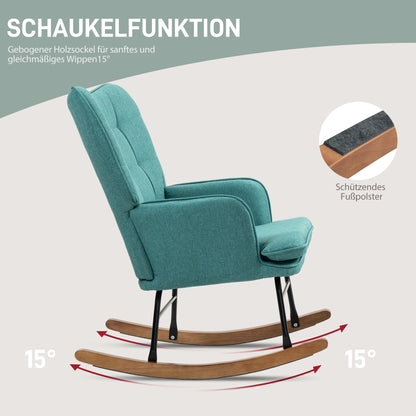 HOMCOM Schaukelstuhl mit Fußhocker, breite Sitzfläche, hohe Rückenlehne, Leinenimitat, Mintgrün