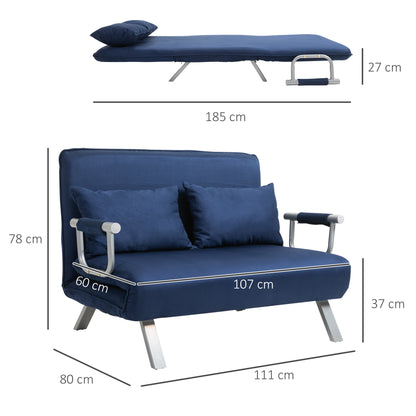 HOMCOM Schlafsofa, 5-fach verstellbar, Wildlederimitat, Metallrahmen, inkl. Kissen, Marineblau