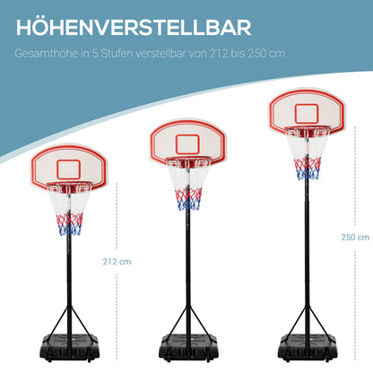 HOMCOM Basketballkorb, Basketballständer, höhenverstellbar, mit Wasser befüllbar, Schwarz