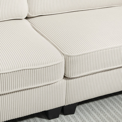 HOMCOM 3-Sitzer Sofa mit Cordbezug, Wohnzimmersofa mit Federkern, bis 400 kg, 227 x 84 x 87 cm, Cremeweiß