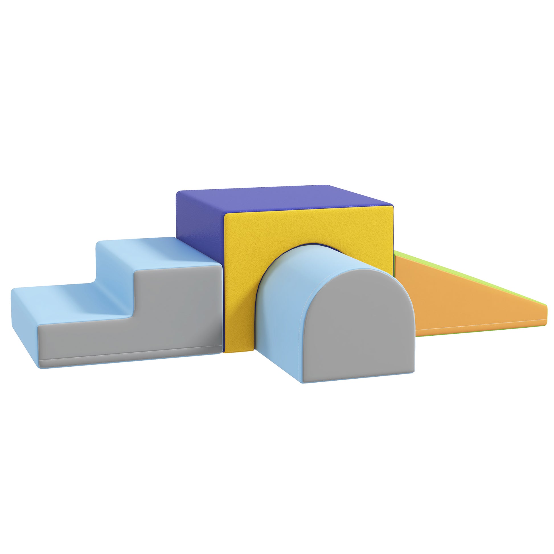 HOMCOM 4er Softbaustein-Set zum Klettern und Rutschen, Kunstlederbezug, für Kinder im Alter von 1-3 Jahren, Mehrfarbig