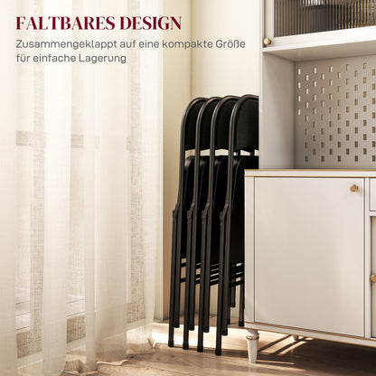 HOMCOM 4er-Set Klappstühle, Tragbare Bürostühle, Metallbeine, Faltstuhl für Büro, Empfang, Wartezimmer, Leinenoptik, Schwarz