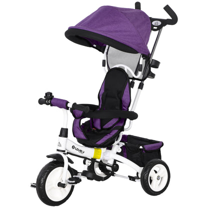 HOMCOM 6-in-1 Kinderdreirad mit Schiebestange, Dach, Gurt, Ablagekorb, für 1-5 Jahre, Blau