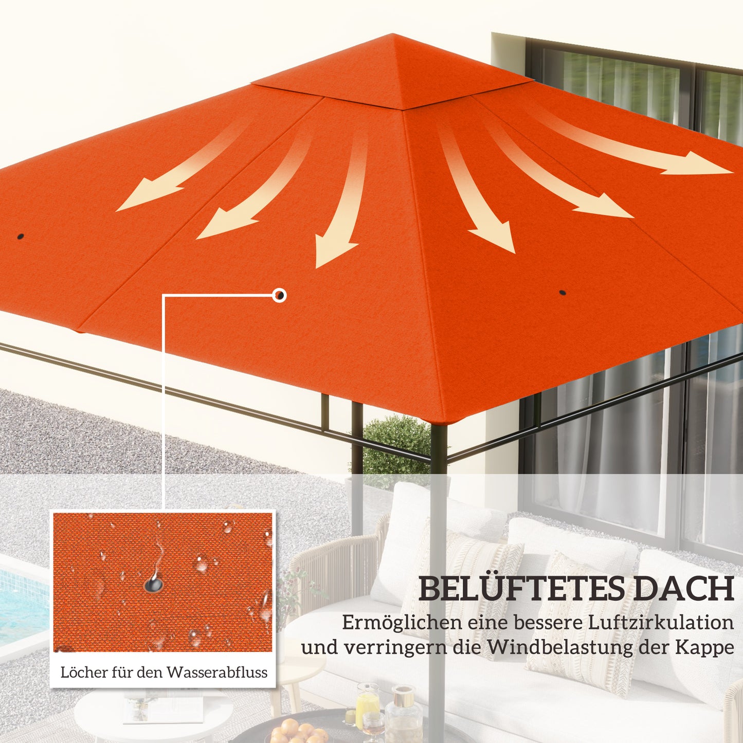 Outsunny Ersatzdach für Gartenpavillon, Polyester, 2,98 x 2,95 m, Orange
