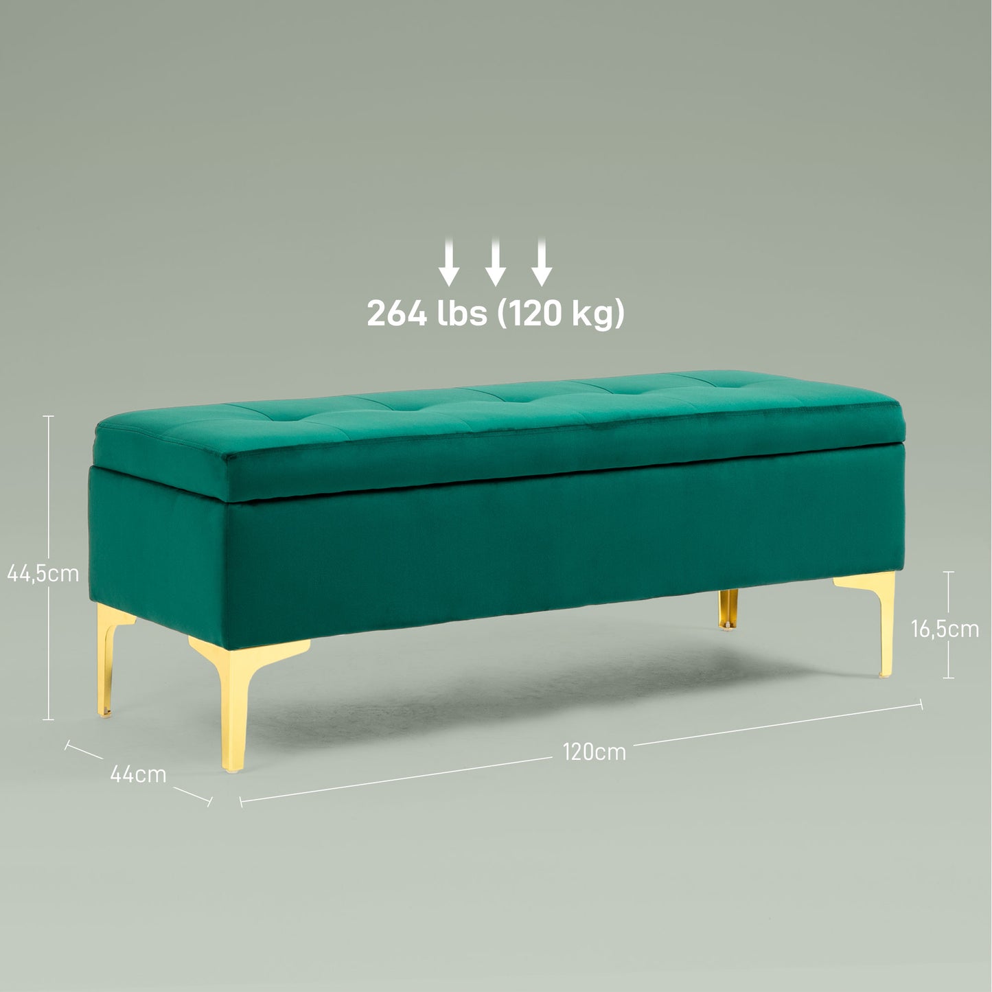 HOMCOM Sitzbank mit Stauraum, belastbar bis 120kg, 120x44x44,5cm, Grün