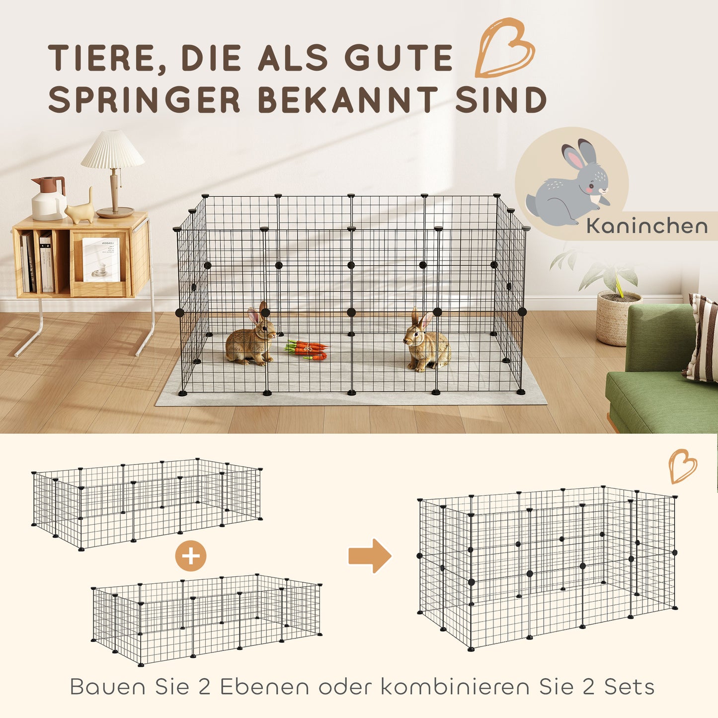 PawHut Gittergehege Freigehege Laufgehege für Kleintiere Laufstall Kleintierkäfig Metallgitter flexibel umformbar Schwarz 106 x 73 x 36 cm