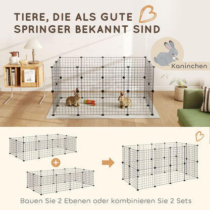 PawHut Gittergehege Freigehege Laufgehege für Kleintiere Laufstall Kleintierkäfig Metallgitter flexibel umformbar Schwarz 106 x 73 x 36 cm