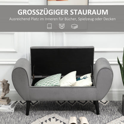 HOMCOM Polsterbank mit Stauraum und Armlehnen, Truhenbank für Flur, Schlafzimmer, Wohnzimmer, 118 x 42 x 66 cm, Dunkelgrau