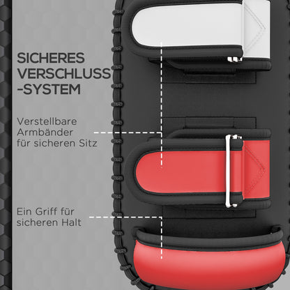 SPORTNOW Kickpolster fürMuay Thai, Kickboxen, Kunstlederbezug, 0,4 kg, 38x20x18 cm, Schwarz/Rot/Weiß