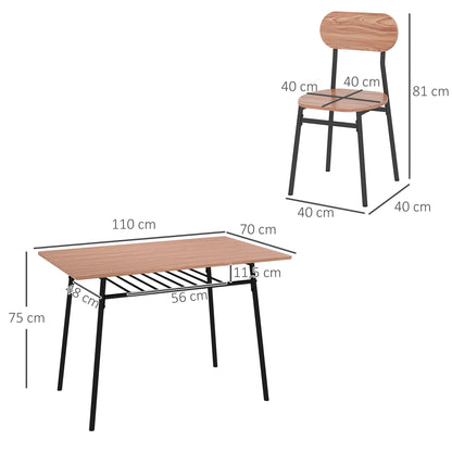 HOMCOM Essgruppe Tisch mit Stühlen Esszimmertisch, Industriedesign, 110 cm x 70 cm x 75 cm, Braun