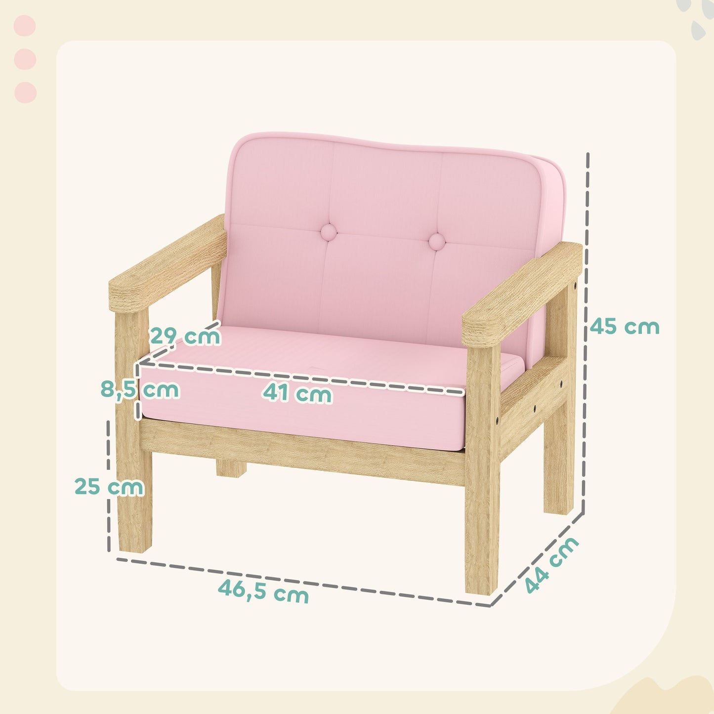 AIYAPLAY Kindersessel Kindersofa mit Kord-Optik, massiven Holzfüßen Sessel aus Schaumstoff Kinderstuhl für Kinderzimmer, Spielzimmer, 46,5 x 44 x 45 cm, für Kinder 3-8 Jahre Rosa