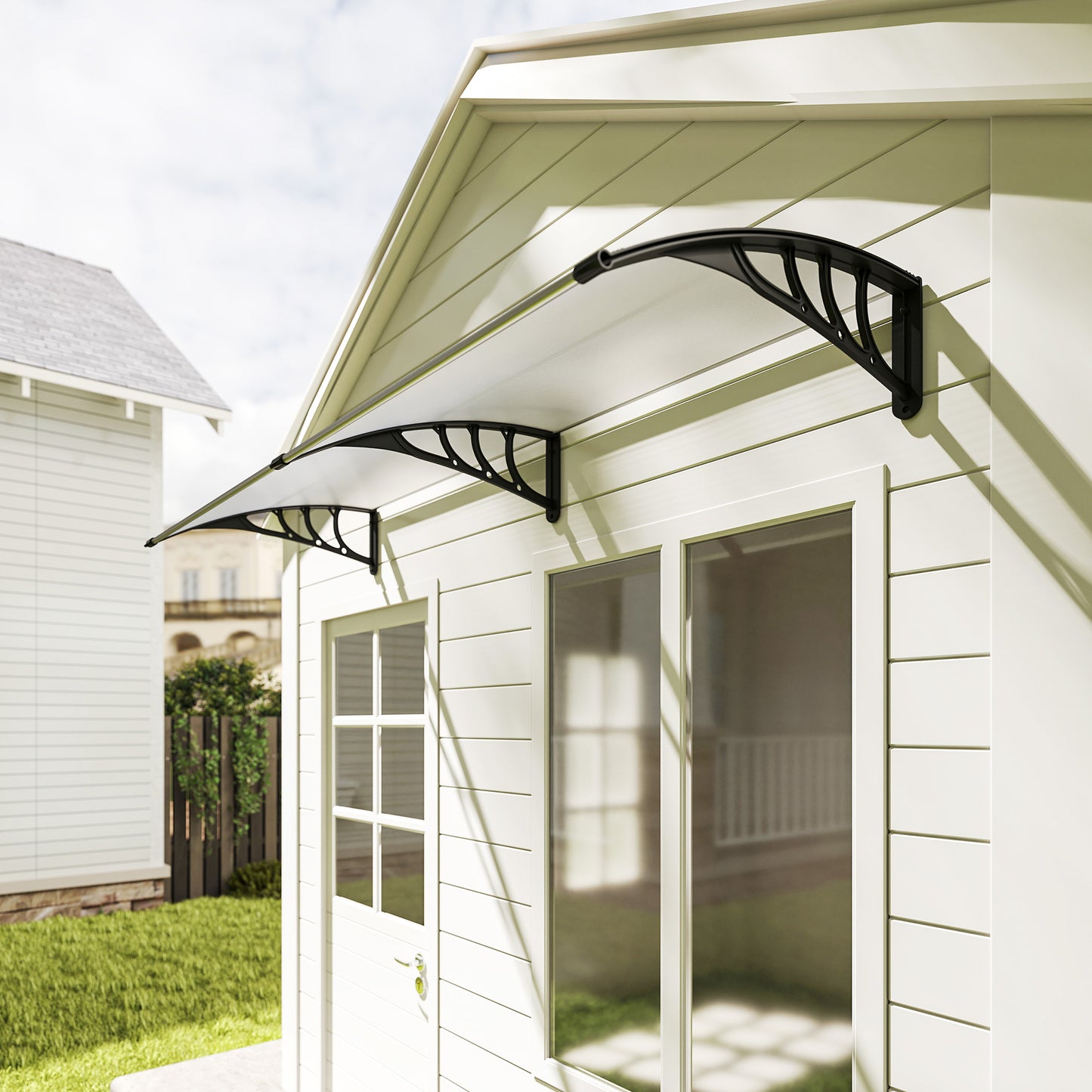 Outsunny Pultvordach Vordach für Haustür 75x195x23 cm Überdachung 5mm Polykarbonat Sonnenskydd Regenskydd für draußen Alu Transparent