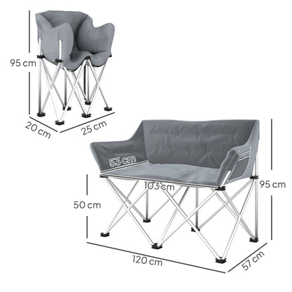 Outsunny Faltstuhl 2 Sitzer faltbar Campingstuhl mit Armlehnen Seitentasche bis 240kg belastbar Grau