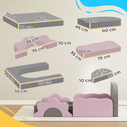 AIYAPLAY 12-teiliges Set Schaumstoffblöcke zum Klettern, Bauen, Krabbeln, Indoor-Spielmatten mit Cordbezug, Grau+Rosa