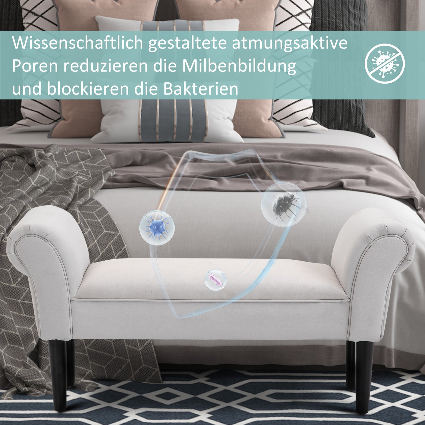 HOMCOM Bettbank, Polsterbank, Sitzbank, Flurbank für Schlafzimmer, bis 130 kg Belastbar, Segelstoff, Grau, 102 x 36 x 51 cm