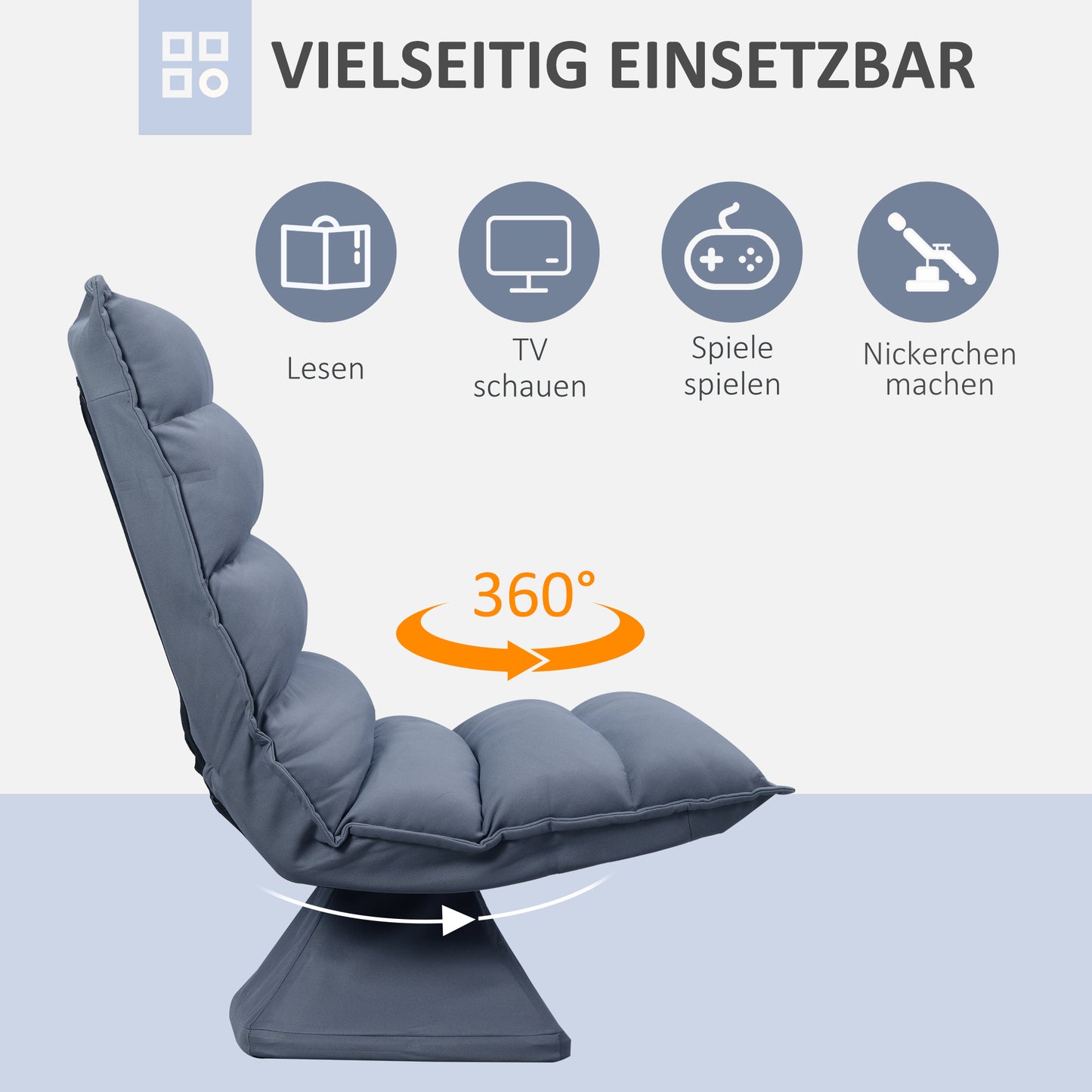 HOMCOM Sessel, drehbar, neigbare Rücklehne, Lederoptik, Stahlrahmen, grau, 62 x 70 x 95 cm