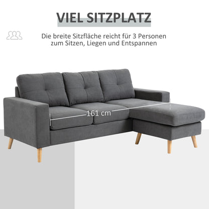 HOMCOM Ecksofa im Skandidesign, mit Knopfheftung, Massivholz, Leinenoptik, Grau