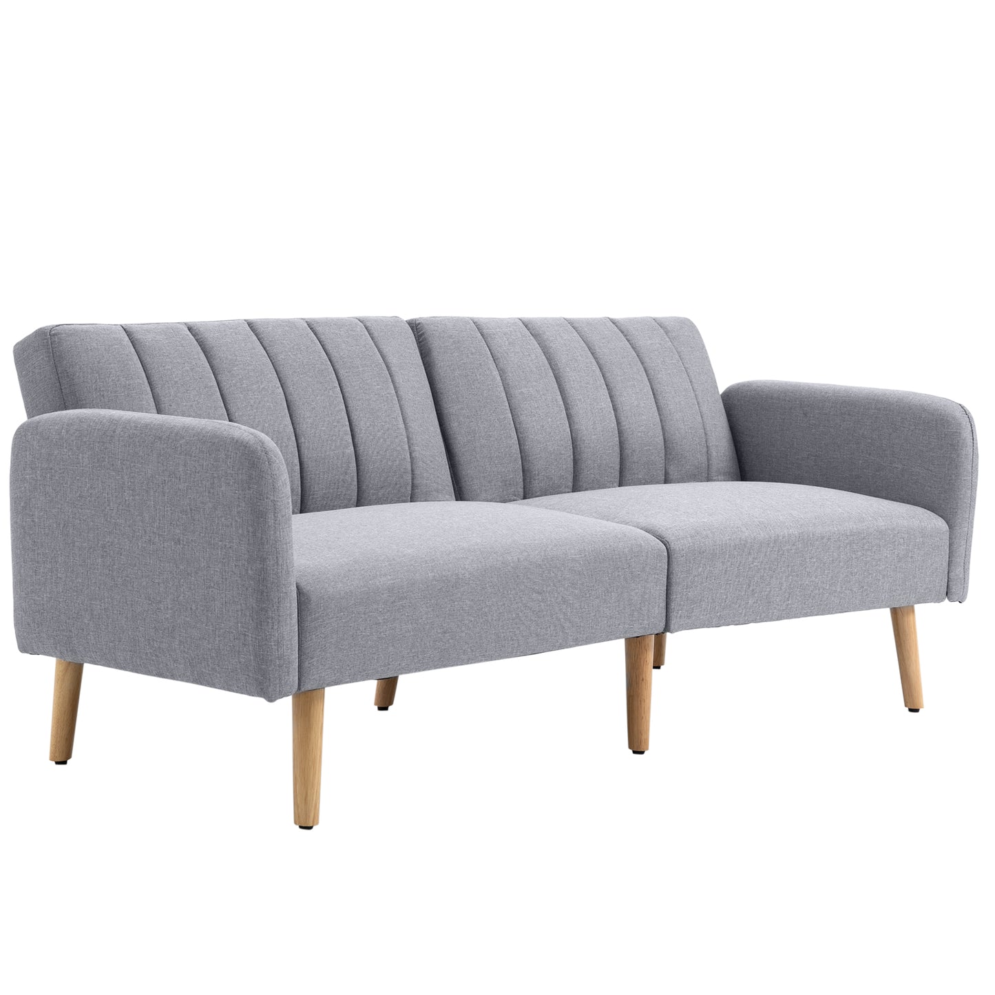 HOMCOM Schlafsofa, 2-Sitzer Stoffsofa, Sofa mit Schlaffunktion, leinenartiges Polyester, Kautschukholz, 173 x 75 x 73 cm, Grau