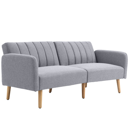 HOMCOM Schlafsofa, 2-Sitzer Stoffsofa, Sofa mit Schlaffunktion, leinenartiges Polyester, Kautschukholz, 173 x 75 x 73 cm, Grau