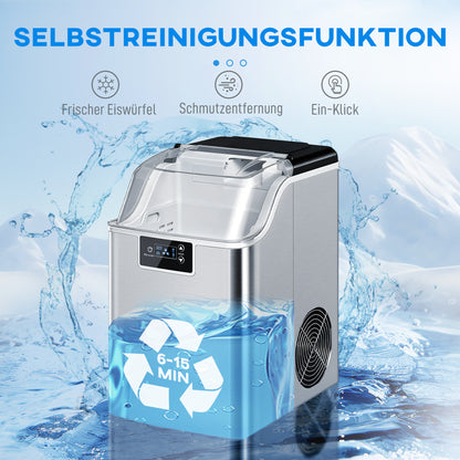 HOMCOM Eiswürfelmaschine, Eiswürfelspender, Ice-Maker, 20 kg/24h Eiswürfelbereiter mit 2,1 L Wassertank, Silber