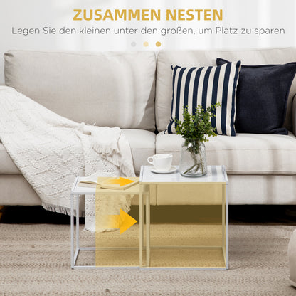 HOMCOM Beistelltisch-Set, moderne Satztische, platzsparend, stabiler Stahlrahmen, Weiß
