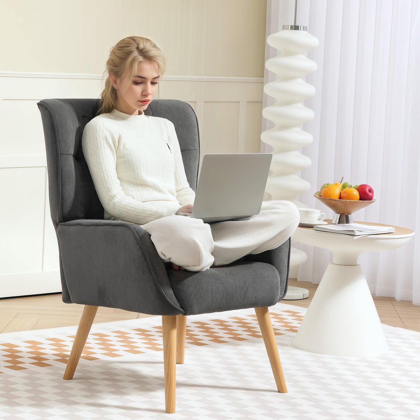 HOMCOM Polstersessel, Wohnzimmersessel mit Steppung, weicher Bezug in Samtoptik, bis 120 kg, Grau