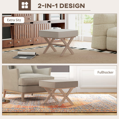HOMCOM Moderner Fußhocker, Gepolsterter Hocker mit weichem Sitz, Kautschukholzbeine, für Wohnzimmer, Schlafzimmer, Beige