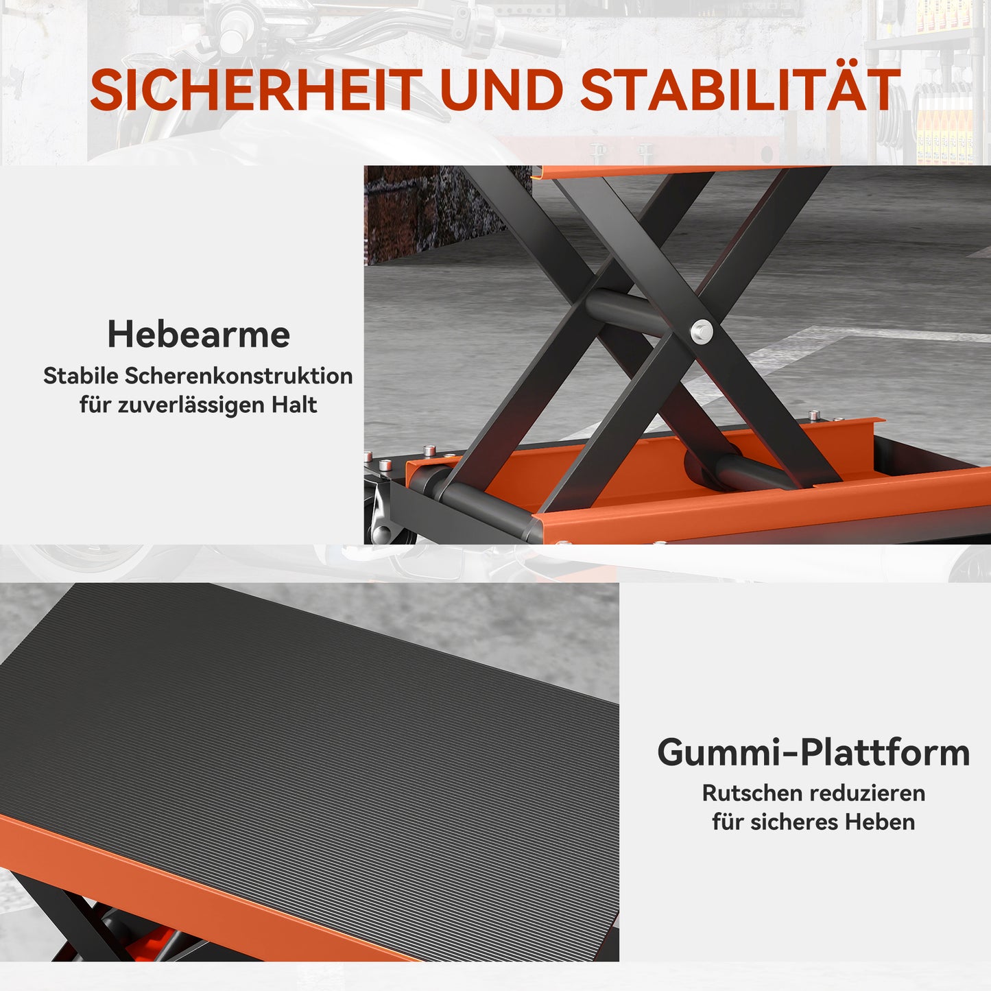 HOMCOM Motorradheber 500 kg Belastbar Motorradhebebühne 135-390 mm Höhenverstellbar Stahl Orange