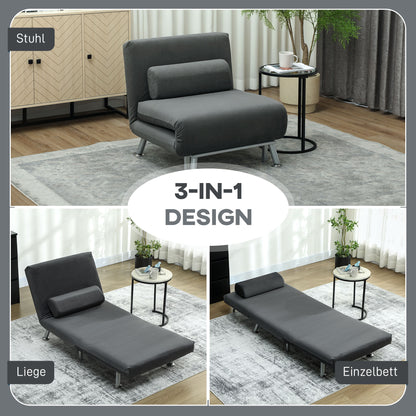 HOMCOM Klappsessel mit Bettfunktion, klappbarer Relaxsessel in Samtoptik, Verstellbare Rückenlehne, 75 x 70 x 75 cm, Dunkelgrau