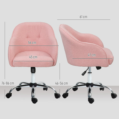 HOMCOM Homeoffice Stuhl, Ergonomisch Schreibtischstuhl mit Wippfunktion, Teddysamtoptik 56 x 61 x 86 cm Rosa