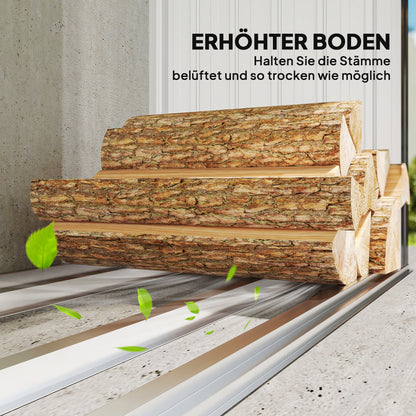 Outsunny Brennholzschuppen, Feuerholzunterstand, Stahl, erhöhter Boden, Schrägdach, 150 x 66,5 x 150 cm, Dunkelgrau