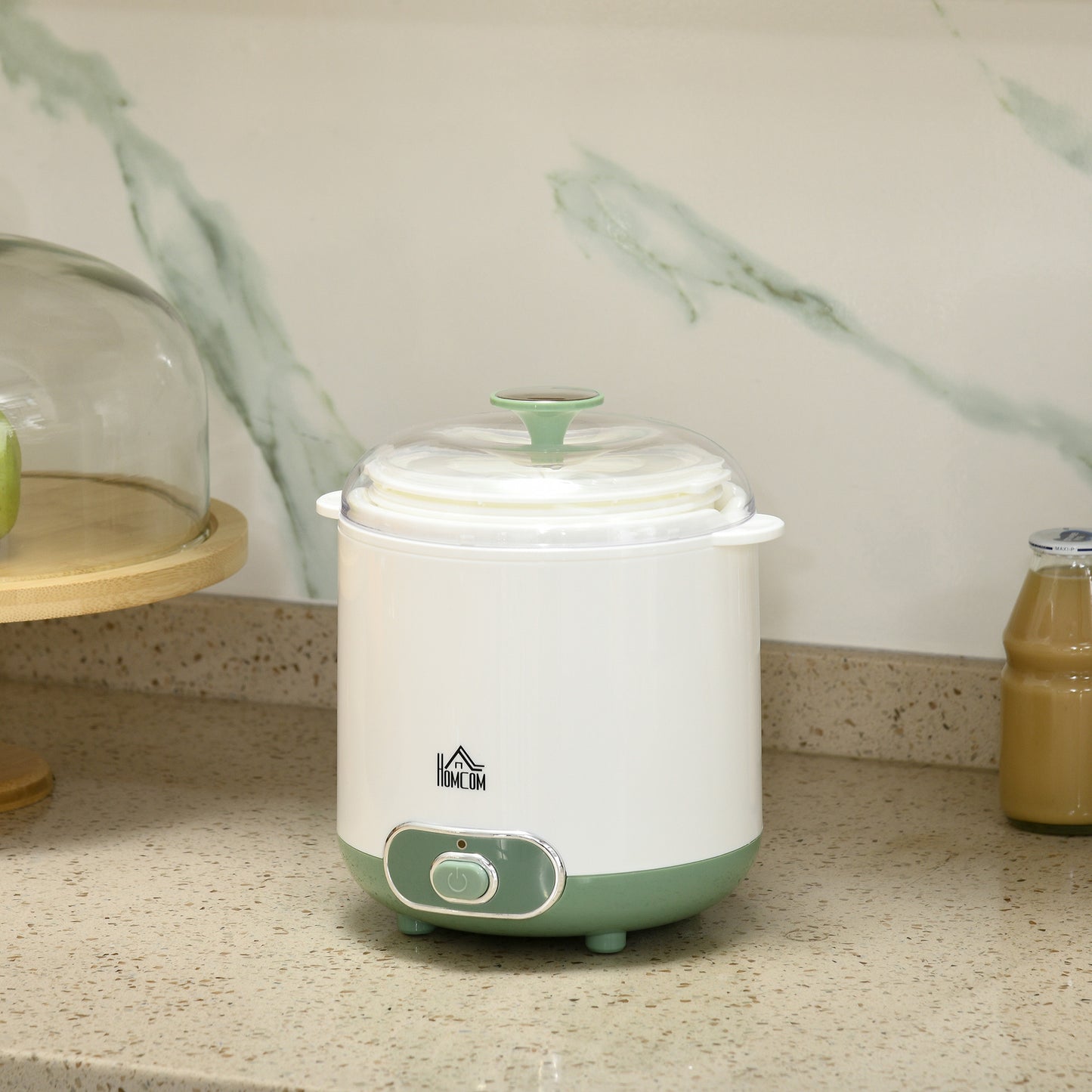 HOMCOM Joghurtbereiter, 1,5 L Joghurtmaschine mit 2 Gläsern, Sieb, Deckel, 20 W Joghurt-Maker für griechischen Joghurt, für 3–5 Personen, 19,5x17,5x21,4 cm, Weiß